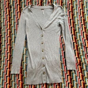 Free People Long Line Ribbed Grey Cardigan Small